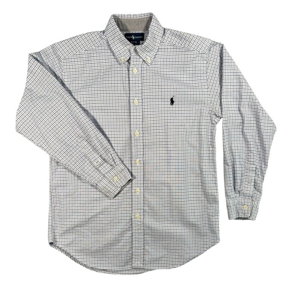 Ralph Lauren Boys Blue White Tattersall Check Button‎ Down Shirt Size M 10-12